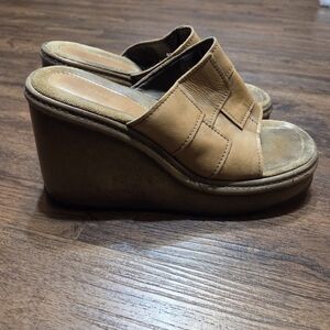 Vintage Y2K Candie's Brown Leather Platform Mules Slides Shoes 9